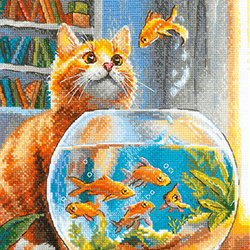 画像1: クロスステッチキット 猫と金魚 (RIOLIS・リオリス・2218) 